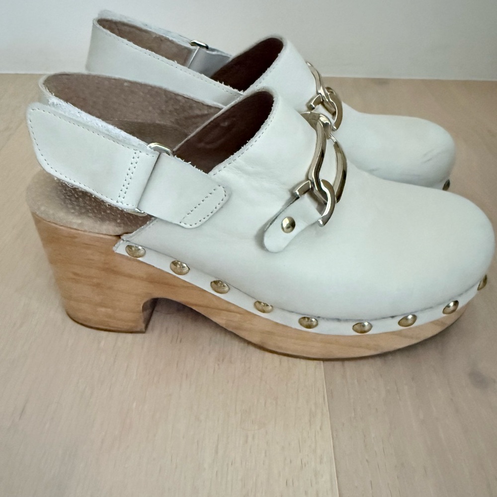 Free People White Clogs with Gold Accents